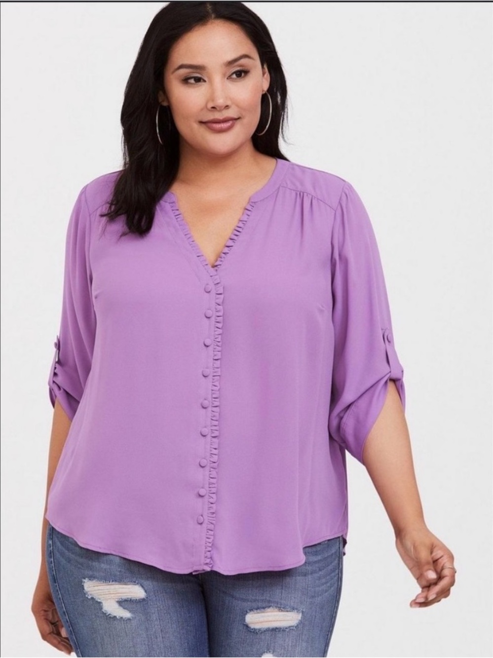 Torrid Lilac Purple V-Neck Button Front Blouse Plus Size 00